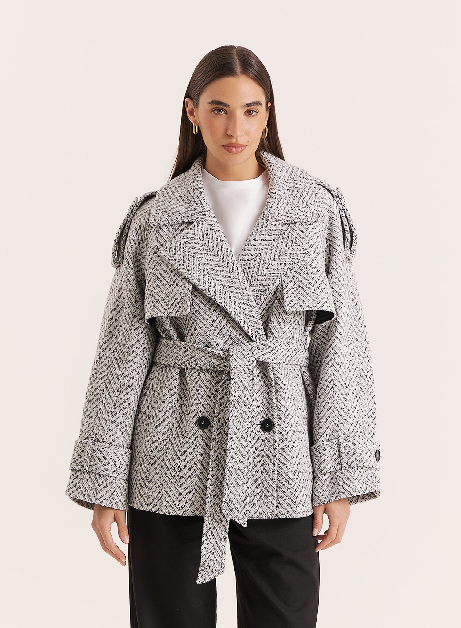 Light Grey Marl Belted Trench Coat